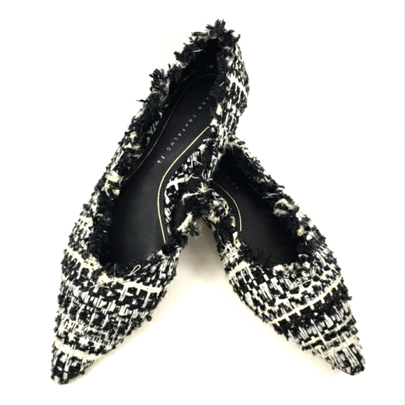 Zara Trafaluc Black, White, Gold, Tweed, Slip On, Pointy Toe Flats. Women's 6M - Picture 6 of 10